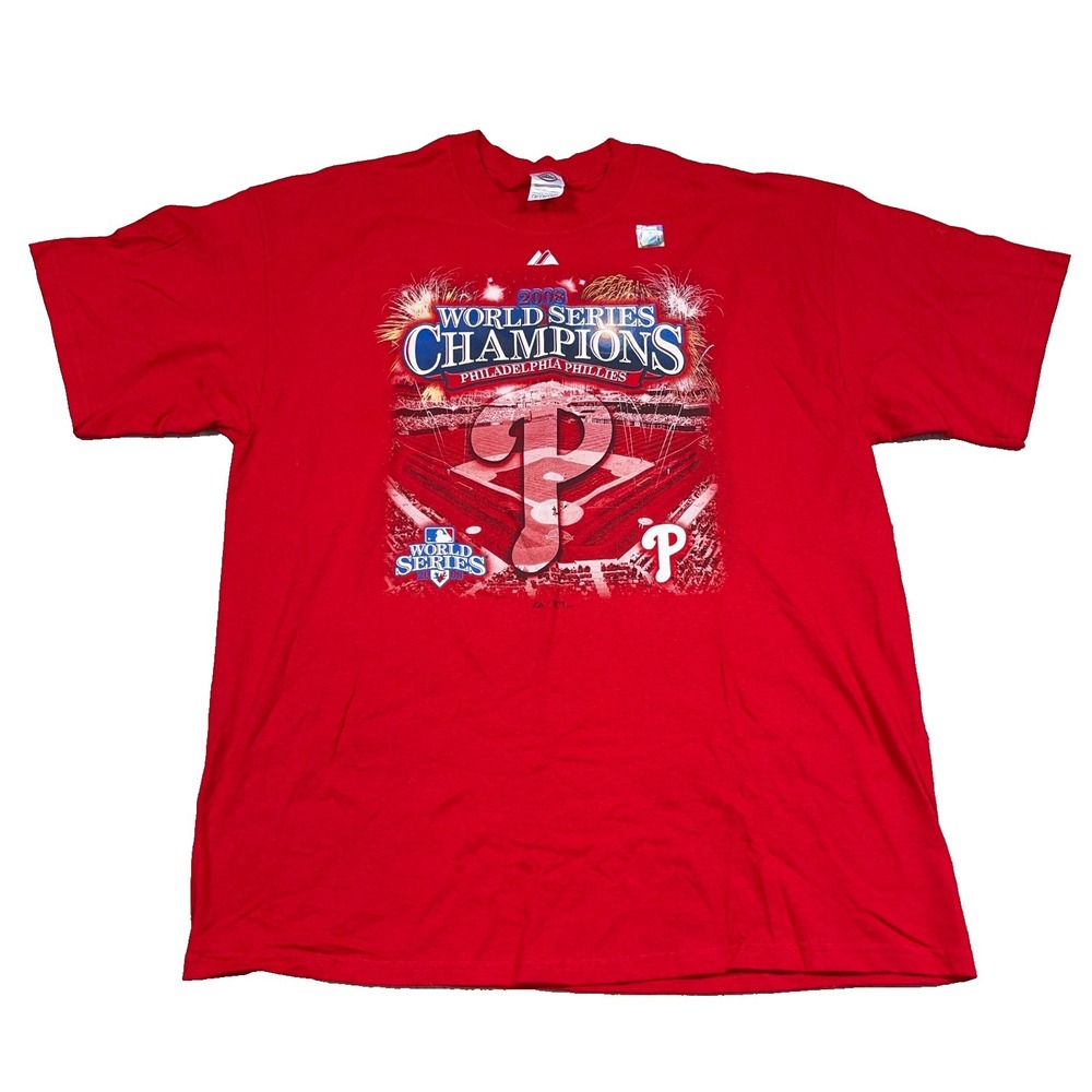 Vintage Y2K Philadelphia Phillies Shirt Men XL‎ Red MLB Baseball 2008 Champions